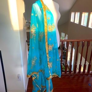 Turquoise Gold Beaded Indian Scarf/Wrap